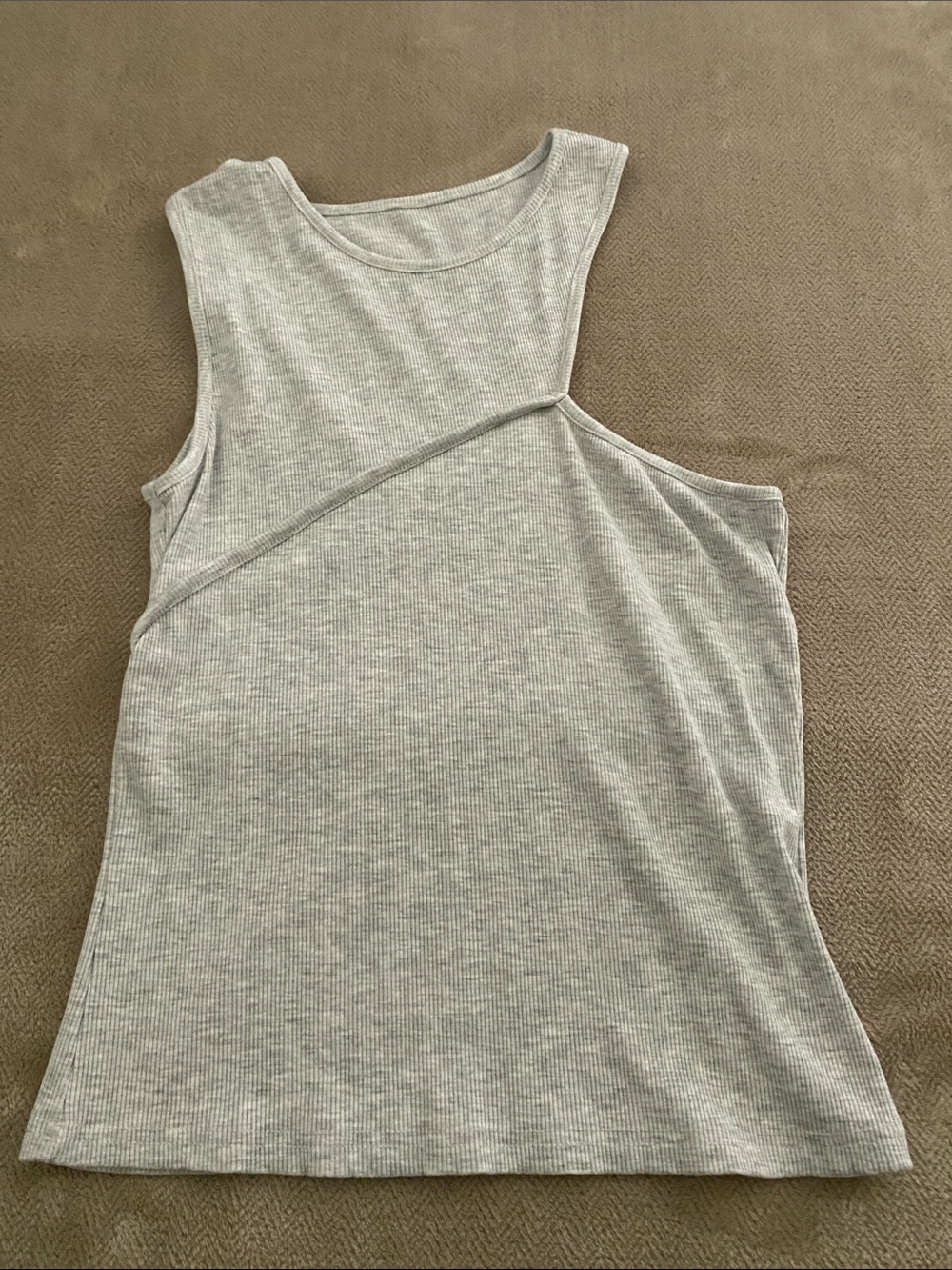 Asymmetric Cutout Ribbed Tank Top - Light Gray